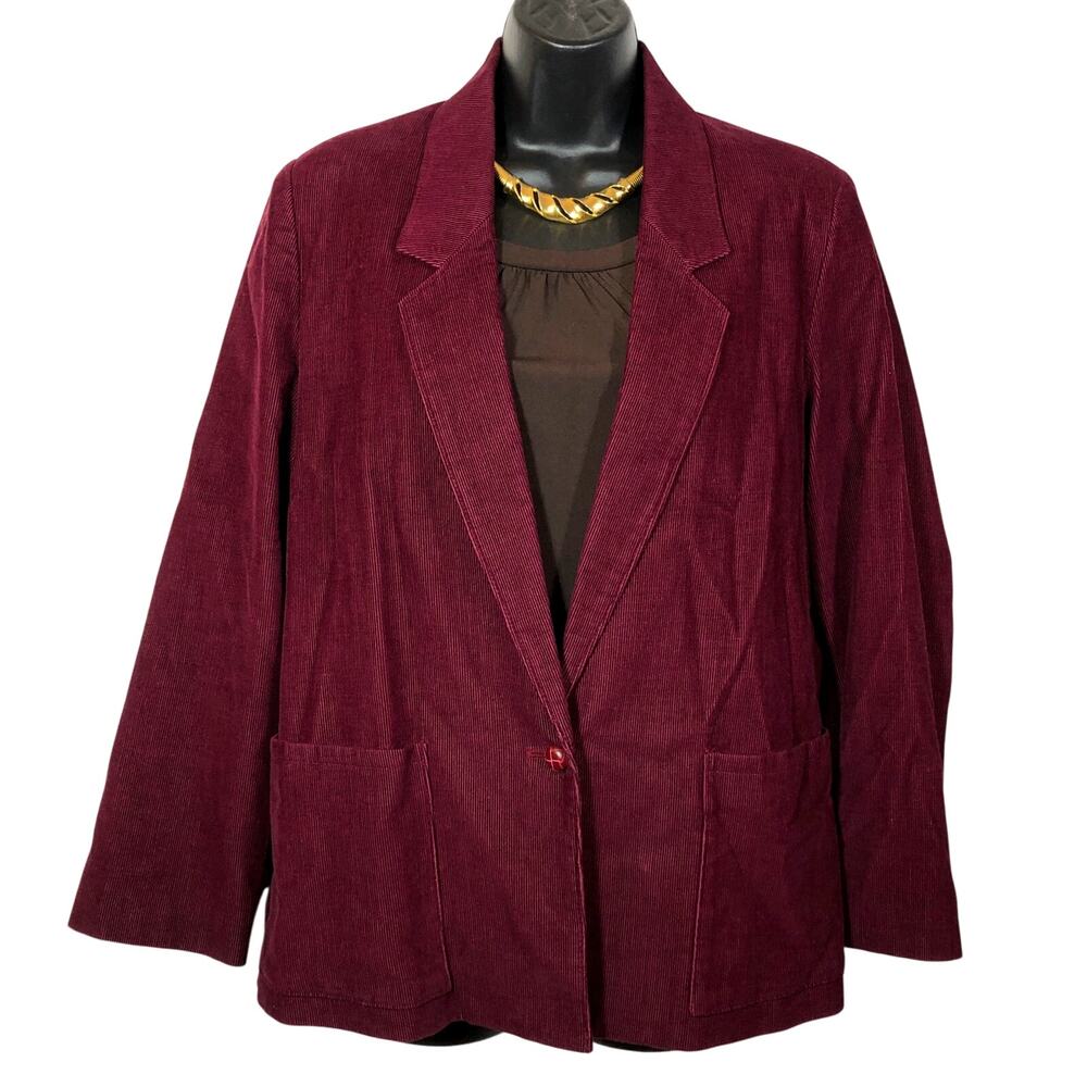 Corduroy Blazer Red Burgundy Cherry Vintage Retro Size 11/12 Juniors Cotton